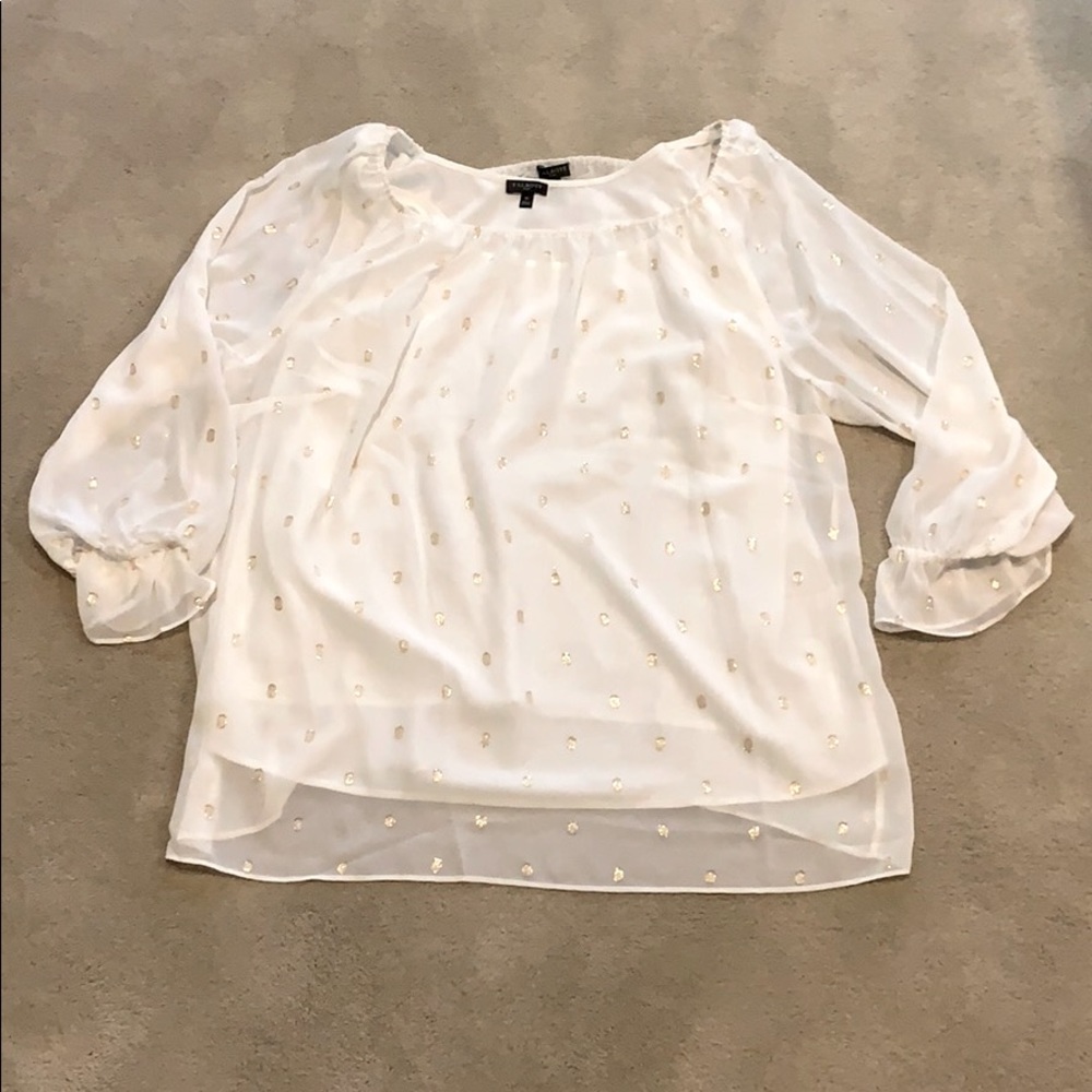 Talbots 1x cream blouse with gold dots